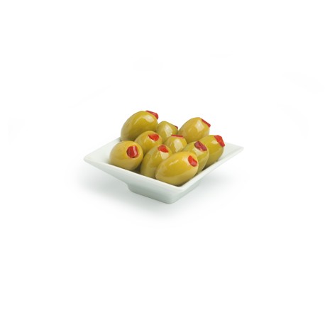 Vaso da 200g Sgocciolate OLIVE VERDI Farcite PEPERONE